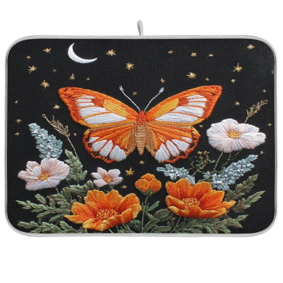 Kitchen Drying Mat Kitchen Drying Pad 16x18In Drying Dish Mat Dish Drying Mats Kitchen Countertop Multi-Function Drain Drying Mat Orange Butterfly