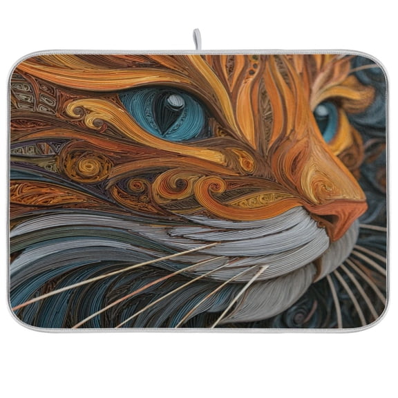 Kitchen Drying Mat Kitchen Drying Pad 16x18In Drying Dish Mat Dish Drying Mats Kitchen Countertop Multi-Function Drain Drying Mat Orange Cat