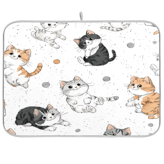 Kitchen Drying Mat Kitchen Drying Pad 16x18In Drying Dish Mat Dish Drying Mats Kitchen Countertop Multi-Function Drain Drying Mat Orange Kitten Seamless