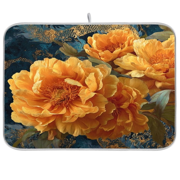Kitchen Drying Mat Kitchen Drying Pad 16x18In Drying Dish Mat Dish Drying Mats Kitchen Countertop Multi-Function Drain Drying Mat Orange Peony