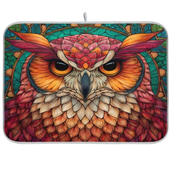 Kitchen Drying Mat Kitchen Drying Pad 16x18In Drying Dish Mat Dish Drying Mats Kitchen Countertop Multi-Function Drain Drying Mat Owl Stained Glass