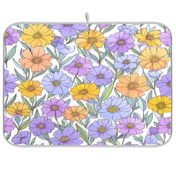 Kitchen Drying Mat Kitchen Drying Pad 16x18In Drying Dish Mat Dish Drying Mats Kitchen Countertop Multi-Function Drain Drying Mat Pale Purple Flowers