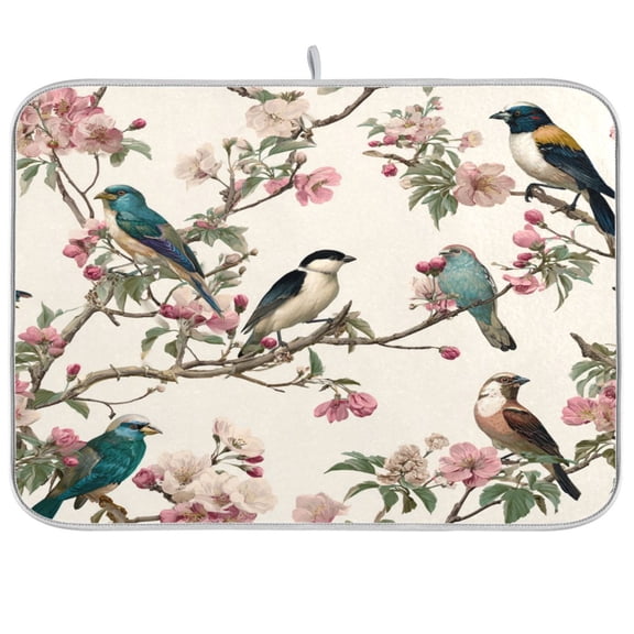 Kitchen Drying Mat Kitchen Drying Pad 16x18In Drying Dish Mat Dish Drying Mats Kitchen Countertop Multi-Function Drain Drying Mat Perched Birds Pattern