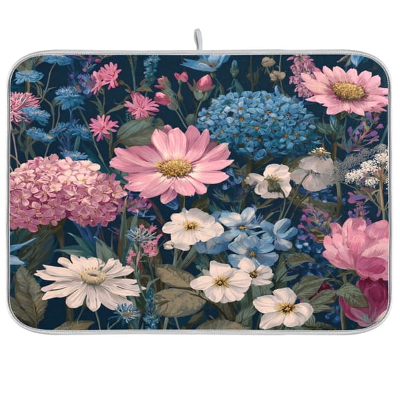 Kitchen Drying Mat Kitchen Drying Pad 16x18In Drying Dish Mat Dish Drying Mats Kitchen Countertop Multi-Function Drain Drying Mat Pink and Blue Flowers