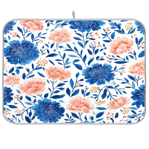 Kitchen Drying Mat Kitchen Drying Pad 16x18In Drying Dish Mat Dish Drying Mats Kitchen Countertop Multi-Function Drain Drying Mat Pink Blue Flowers