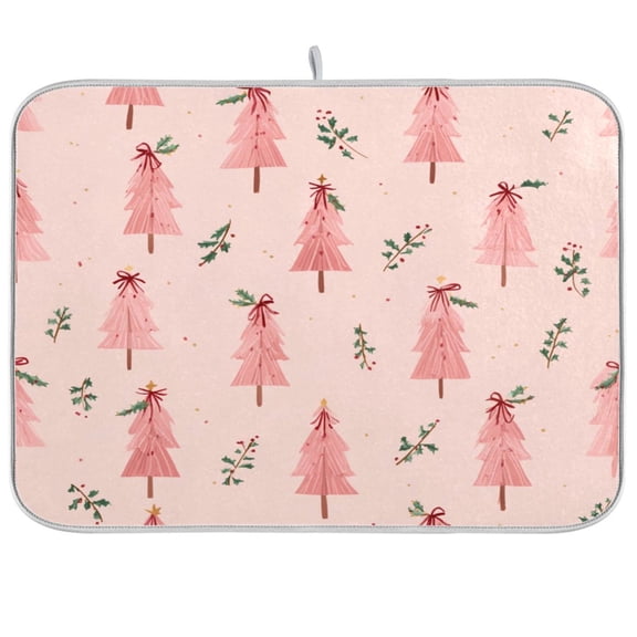Kitchen Drying Mat Kitchen Drying Pad 16x18In Drying Dish Mat Dish Drying Mats Kitchen Countertop Multi-Function Drain Drying Mat Pink Christmas Tree