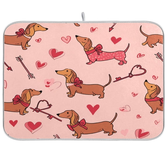 Kitchen Drying Mat Kitchen Drying Pad 16x18In Drying Dish Mat Dish Drying Mats Kitchen Countertop Multi-Function Drain Drying Mat Pink Dachshund Hearts