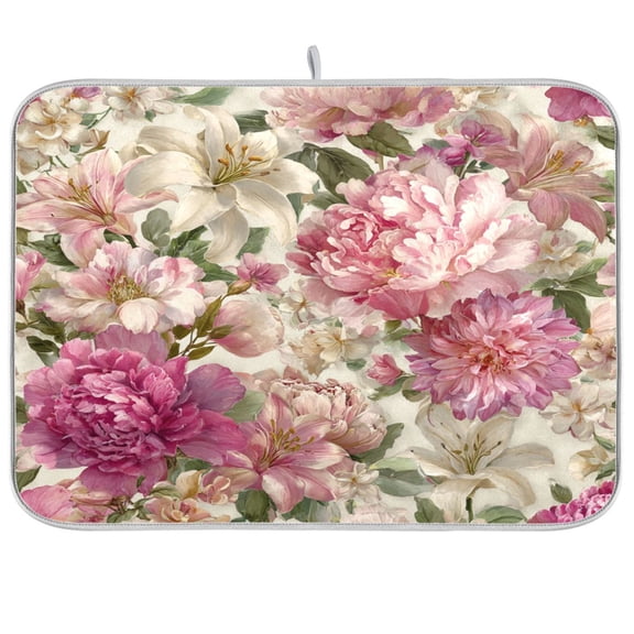 Kitchen Drying Mat Kitchen Drying Pad 16x18In Drying Dish Mat Dish Drying Mats Kitchen Countertop Multi-Function Drain Drying Mat Pink Floral Pattern