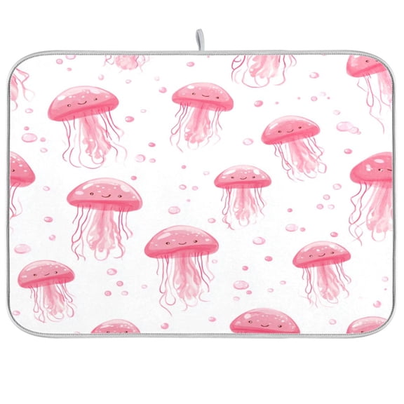 Kitchen Drying Mat Kitchen Drying Pad 16x18In Drying Dish Mat Dish Drying Mats Kitchen Countertop Multi-Function Drain Drying Mat Pink Jellyfish White