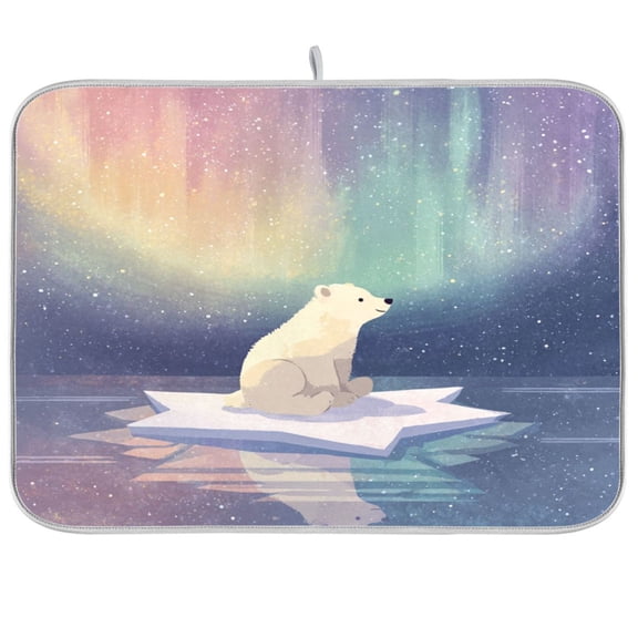 Kitchen Drying Mat Kitchen Drying Pad 16x18In Drying Dish Mat Dish Drying Mats Kitchen Countertop Multi-Function Drain Drying Mat Polar Bear on Ice