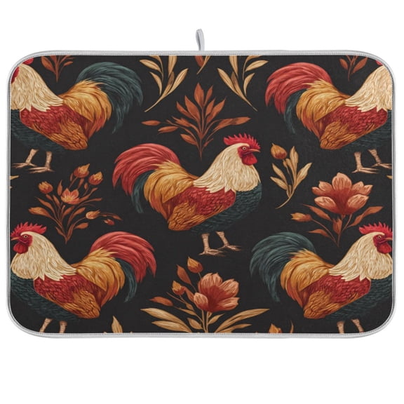 Kitchen Drying Mat Kitchen Drying Pad 16x18In Drying Dish Mat Dish Drying Mats Kitchen Countertop Multi-Function Drain Drying Mat Pretty Roosters