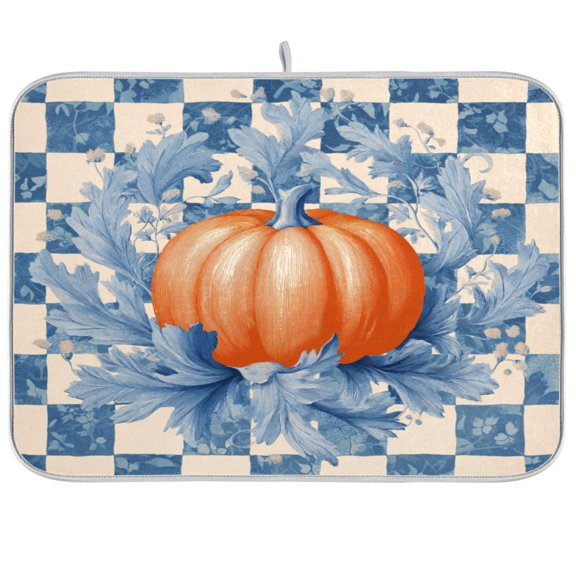 Kitchen Drying Mat Kitchen Drying Pad 16x18In Drying Dish Mat Dish Drying Mats Kitchen Countertop Multi-Function Drain Drying Mat Pumpkin on Checker