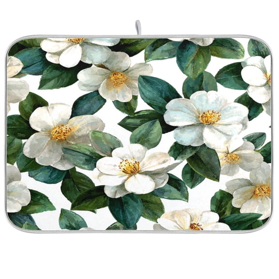 Kitchen Drying Mat Kitchen Drying Pad 16x18In Drying Dish Mat Dish Drying Mats Kitchen Countertop Multi-Function Drain Drying Mat Pure Camellia Flower Pattern
