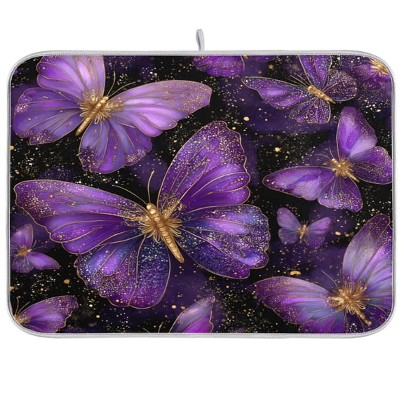 Kitchen Drying Mat Kitchen Drying Pad 16x18In Drying Dish Mat Dish Drying Mats Kitchen Countertop Multi-Function Drain Drying Mat Purple Butterflies