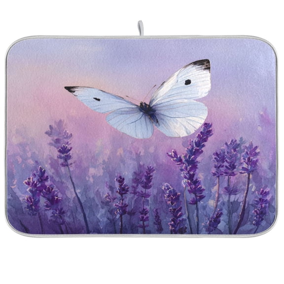 Kitchen Drying Mat Kitchen Drying Pad 16x18In Drying Dish Mat Dish Drying Mats Kitchen Countertop Multi-Function Drain Drying Mat Purple Butterfly Pattern