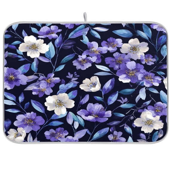 Kitchen Drying Mat Kitchen Drying Pad 16x18In Drying Dish Mat Dish Drying Mats Kitchen Countertop Multi-Function Drain Drying Mat Purple Floral Pattern Seamless