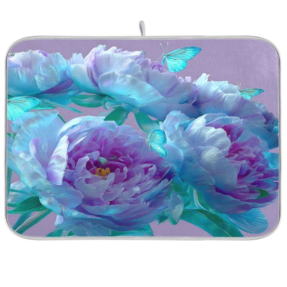 Kitchen Drying Mat Kitchen Drying Pad 16x18In Drying Dish Mat Dish Drying Mats Kitchen Countertop Multi-Function Drain Drying Mat Purple Flower Butterfly