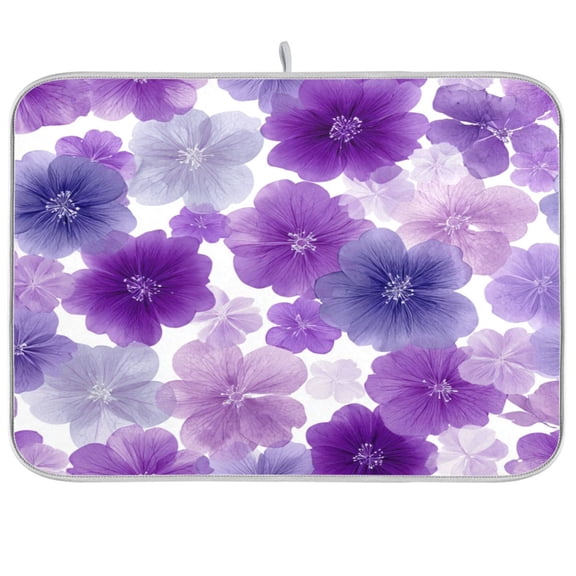 Kitchen Drying Mat Kitchen Drying Pad 16x18In Drying Dish Mat Dish Drying Mats Kitchen Countertop Multi-Function Drain Drying Mat Purple Flowers Pattern