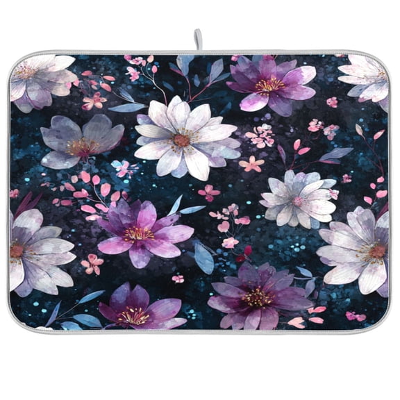 Kitchen Drying Mat Kitchen Drying Pad 16x18In Drying Dish Mat Dish Drying Mats Kitchen Countertop Multi-Function Drain Drying Mat Purple Flowers