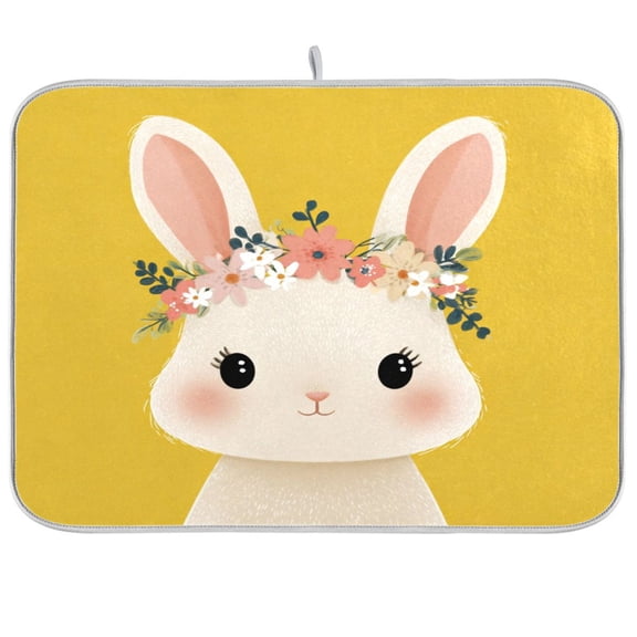 Kitchen Drying Mat Kitchen Drying Pad 16x18In Drying Dish Mat Dish Drying Mats Kitchen Countertop Multi-Function Drain Drying Mat Rabbit Flower Wreath