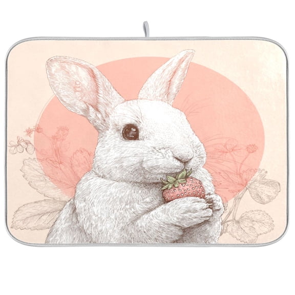 Kitchen Drying Mat Kitchen Drying Pad 16x18In Drying Dish Mat Dish Drying Mats Kitchen Countertop Multi-Function Drain Drying Mat Rabbit Holds Strawberry