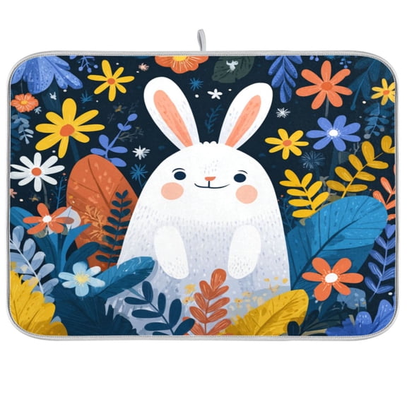 Kitchen Drying Mat Kitchen Drying Pad 16x18In Drying Dish Mat Dish Drying Mats Kitchen Countertop Multi-Function Drain Drying Mat Rabbit Surrounded by Flowers