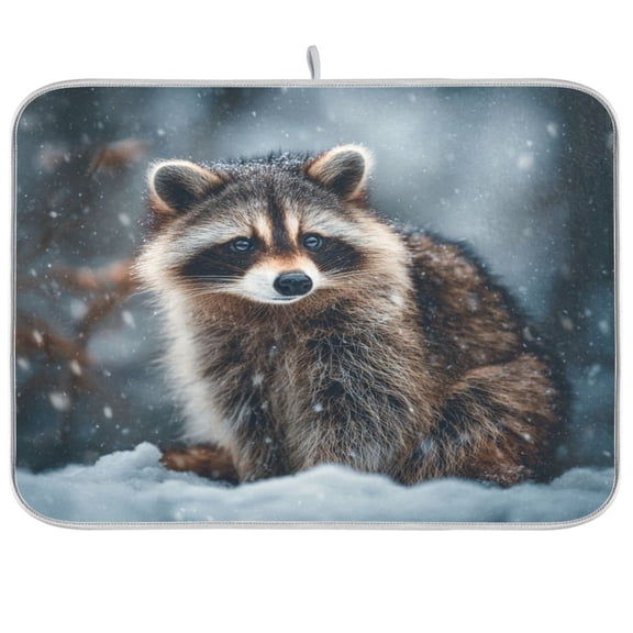 Kitchen Drying Mat Kitchen Drying Pad 16x18In Drying Dish Mat Dish Drying Mats Kitchen Countertop Multi-Function Drain Drying Mat Raccoon Snow Scene