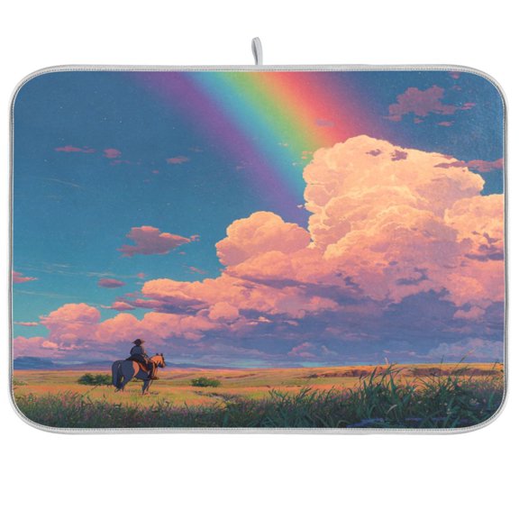 Kitchen Drying Mat Kitchen Drying Pad 16x18In Drying Dish Mat Dish Drying Mats Kitchen Countertop Multi-Function Drain Drying Mat Rainbow Colors Pouring Sky