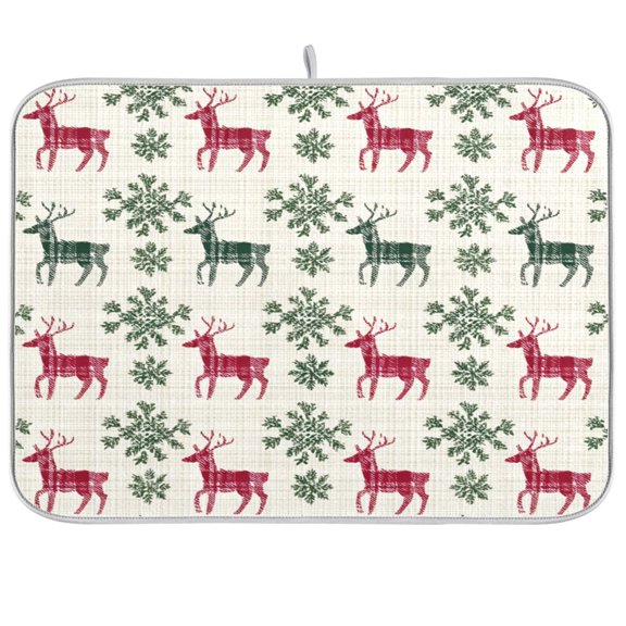 Kitchen Drying Mat Kitchen Drying Pad 16x18In Drying Dish Mat Dish Drying Mats Kitchen Countertop Multi-Function Drain Drying Mat Red Cartoon Christmas Deer