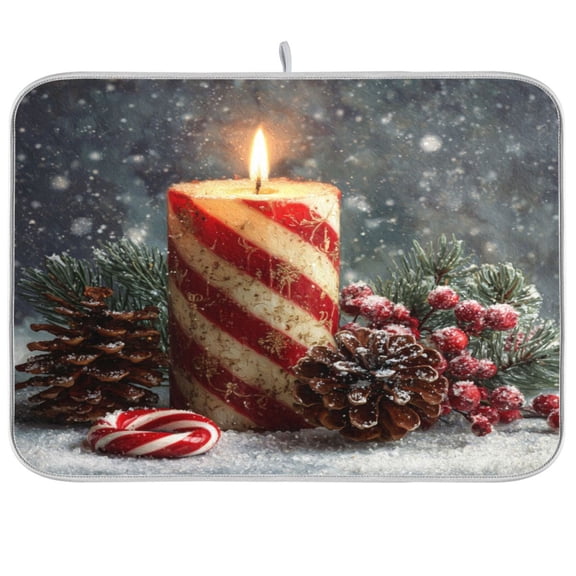 Kitchen Drying Mat Kitchen Drying Pad 16x18In Drying Dish Mat Dish Drying Mats Kitchen Countertop Multi-Function Drain Drying Mat Red Christmas Candle