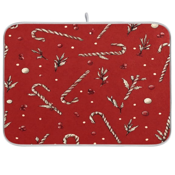 Kitchen Drying Mat Kitchen Drying Pad 16x18In Drying Dish Mat Dish Drying Mats Kitchen Countertop Multi-Function Drain Drying Mat Red Christmas Candy Cane
