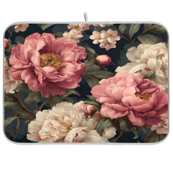 Kitchen Drying Mat Kitchen Drying Pad 16x18In Drying Dish Mat Dish Drying Mats Kitchen Countertop Multi-Function Drain Drying Mat Red Flowers Beautiful