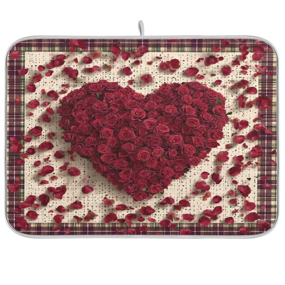Kitchen Drying Mat Kitchen Drying Pad 16x18In Drying Dish Mat Dish Drying Mats Kitchen Countertop Multi-Function Drain Drying Mat Red Heart Pattern