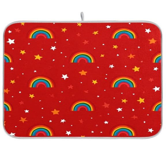 Kitchen Drying Mat Kitchen Drying Pad 16x18In Drying Dish Mat Dish Drying Mats Kitchen Countertop Multi-Function Drain Drying Mat Red Rainbow