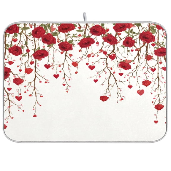 Kitchen Drying Mat Kitchen Drying Pad 16x18In Drying Dish Mat Dish Drying Mats Kitchen Countertop Multi-Function Drain Drying Mat Red Rose Pattern