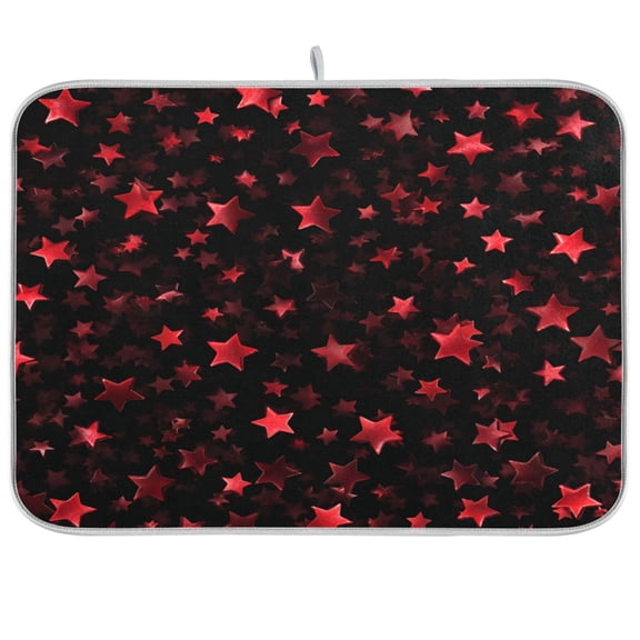 Kitchen Drying Mat Kitchen Drying Pad 16x18In Drying Dish Mat Dish Drying Mats Kitchen Countertop Multi-Function Drain Drying Mat Red Stars Black Background