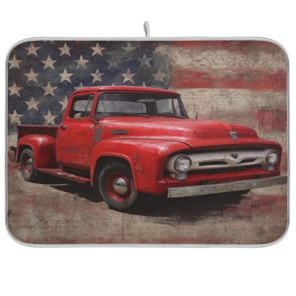 Kitchen Drying Mat Kitchen Drying Pad 16x18In Drying Dish Mat Dish Drying Mats Kitchen Countertop Multi-Function Drain Drying Mat Red Truck Art