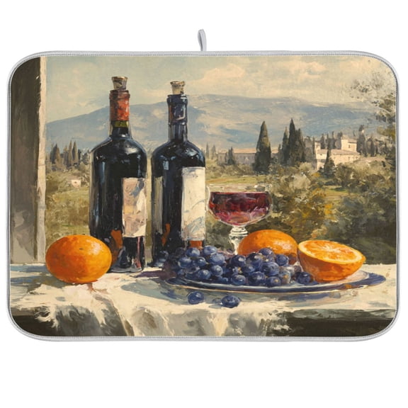 Kitchen Drying Mat Kitchen Drying Pad 16x18In Drying Dish Mat Dish Drying Mats Kitchen Countertop Multi-Function Drain Drying Mat Red Wine Grape Pattern