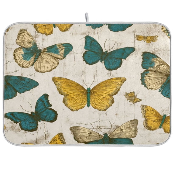 Kitchen Drying Mat Kitchen Drying Pad 16x18In Drying Dish Mat Dish Drying Mats Kitchen Countertop Multi-Function Drain Drying Mat Retro Butterfly Seamless