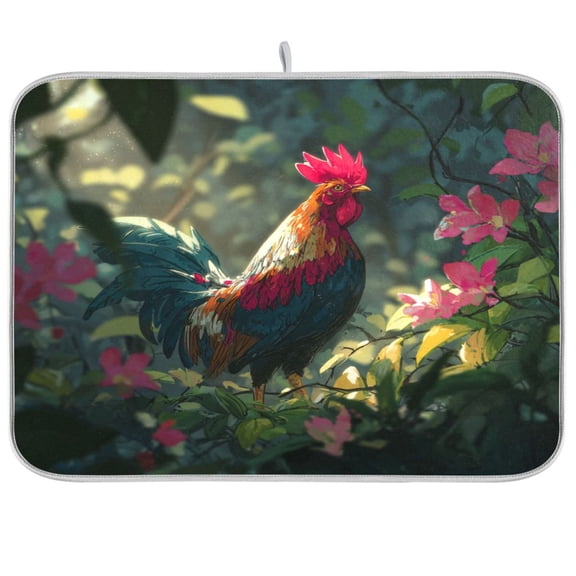 Kitchen Drying Mat Kitchen Drying Pad 16x18In Drying Dish Mat Dish Drying Mats Kitchen Countertop Multi-Function Drain Drying Mat Rooster