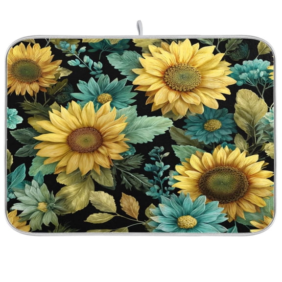Kitchen Drying Mat Kitchen Drying Pad 16x18In Drying Dish Mat Dish Drying Mats Kitchen Countertop Multi-Function Drain Drying Mat Sage Leaf Sunflowers