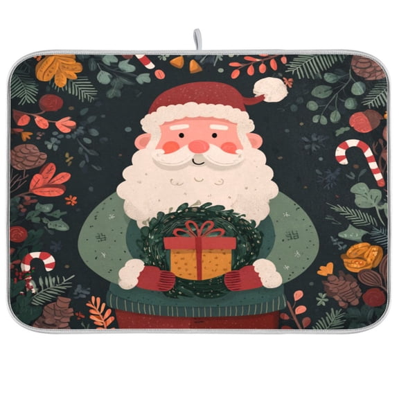 Kitchen Drying Mat Kitchen Drying Pad 16x18In Drying Dish Mat Dish Drying Mats Kitchen Countertop Multi-Function Drain Drying Mat Santa Claus