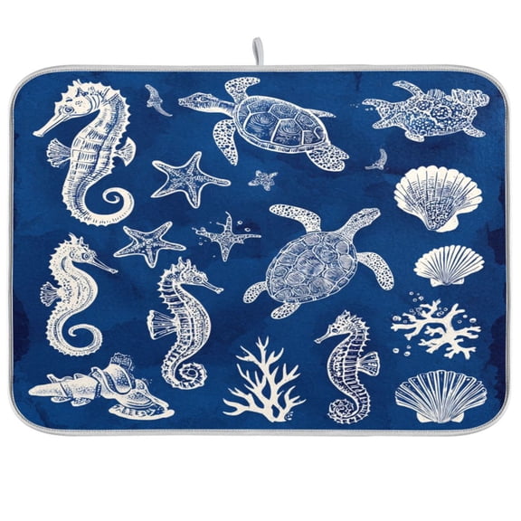 Kitchen Drying Mat Kitchen Drying Pad 16x18In Drying Dish Mat Dish Drying Mats Kitchen Countertop Multi-Function Drain Drying Mat Sea Creatures Pattern