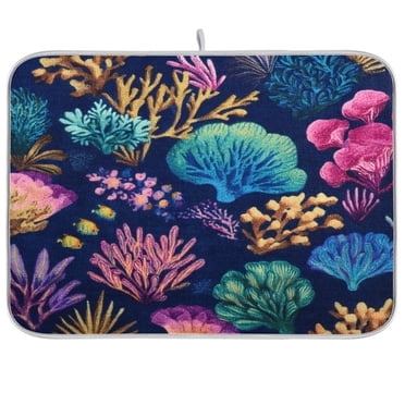 Kitchen Drying Mat Kitchen Drying Pad 16x18In Drying Dish Mat Dish Drying Mats Kitchen Countertop Multi-Function Drain Drying Mat Sea Pattern Vibrant