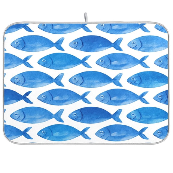 Kitchen Drying Mat Kitchen Drying Pad 16x18In Drying Dish Mat Dish Drying Mats Kitchen Countertop Multi-Function Drain Drying Mat Seamless Blue Fish Pattern