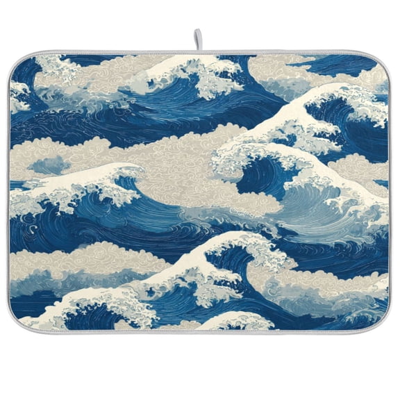 Kitchen Drying Mat Kitchen Drying Pad 16x18In Drying Dish Mat Dish Drying Mats Kitchen Countertop Multi-Function Drain Drying Mat Seamless Ocean Waves