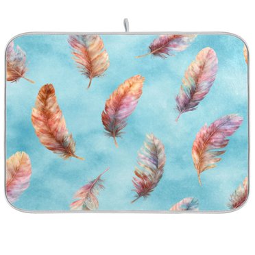 Kitchen Drying Mat Kitchen Drying Pad 16x18In Drying Dish Mat Dish Drying Mats Kitchen Countertop Multi-Function Drain Drying Mat Seamless Watercolor Feather