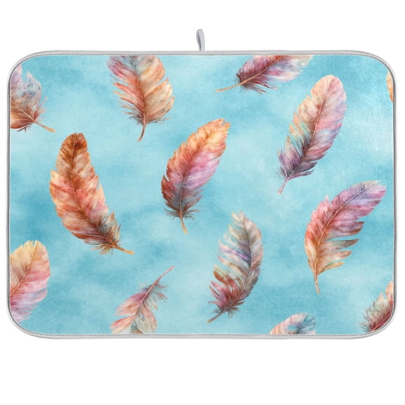 Kitchen Drying Mat Kitchen Drying Pad 16x18In Drying Dish Mat Dish Drying Mats Kitchen Countertop Multi-Function Drain Drying Mat Seamless Watercolor Feather