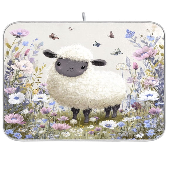 Kitchen Drying Mat Kitchen Drying Pad 16x18In Drying Dish Mat Dish Drying Mats Kitchen Countertop Multi-Function Drain Drying Mat Sheep Amidst Floral Garden