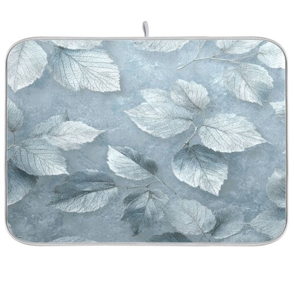 Kitchen Drying Mat Kitchen Drying Pad 16x18In Drying Dish Mat Dish Drying Mats Kitchen Countertop Multi-Function Drain Drying Mat Shiny Silver Frost Leaf
